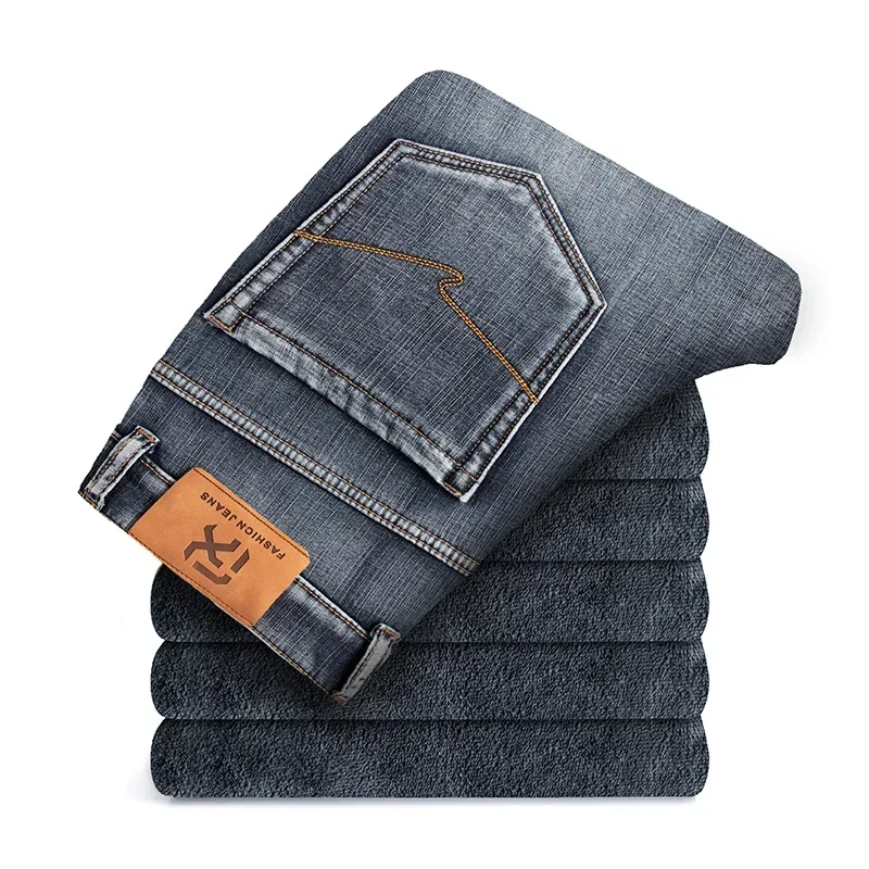 

Brand Men's Winter Thickened Warm Jeans Slim Straight Stretch Comfortable Jeans Fashion Casual Men's Plush Trousers
