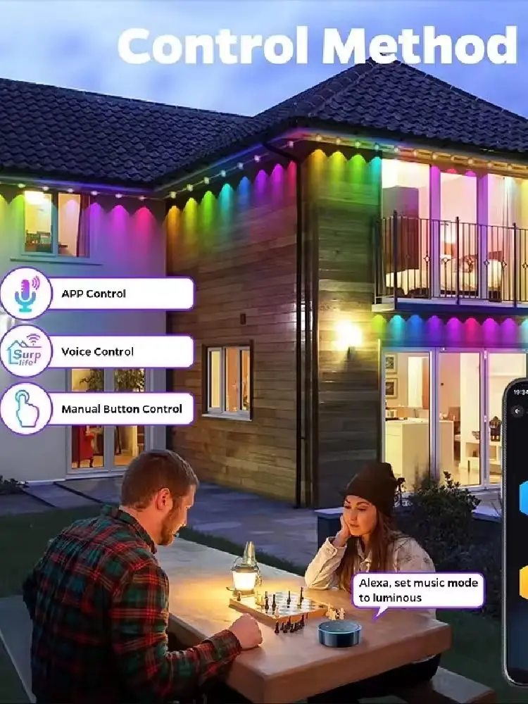 90M 300LEDs Stałe Zewnętrzne Lampki Świąteczne, Sterowanie Aplikacją, Synchronizacja z Muzyką, Wodoodporne IP67 Lampki na Okap do Dekoracji Domu na Halloween — 2