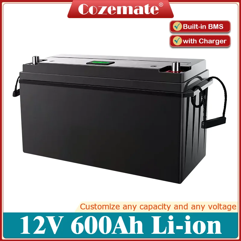 防水 12V 600Ah リチウムリチウムイオンバッテリーパック BMS 太陽エネルギー貯蔵システム電源キャンピングカー + 20A 充電器
