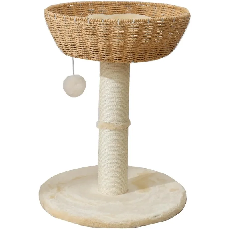

Cat Tree Tower with Rattan Wicker Basket, Handwoven Large Nest Basket Bed, Window Perch for Large Cats Up To 20LBS