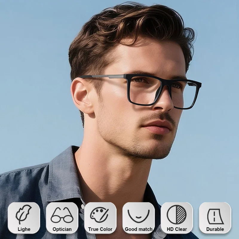 BLMUSA (L) العصرية مستطيل قصر النظر وصفة طبية نظارات للقراءة إطار كبير الحجم مكافحة الأشعة الزرقاء اللونية متعددة البؤر نظارات الرجال #3