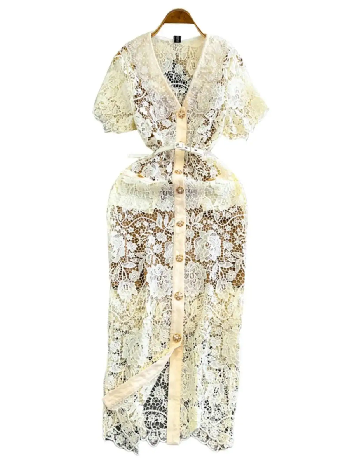 Robe de Soirée en Dentelle Brodée de Fleurs pour Femme, Tenue de Bal de Qualité, Manches Courtes, Tambour, Crayon, Perles, Diamants, Été, Automne