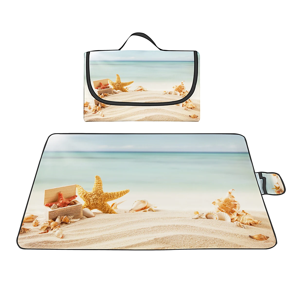 Beach Shells Outdoor Picnic Blankets,Foldable Waterproof Sand Mats,Extra Large Picnic Blanket for Beach Camping Hiking Travel