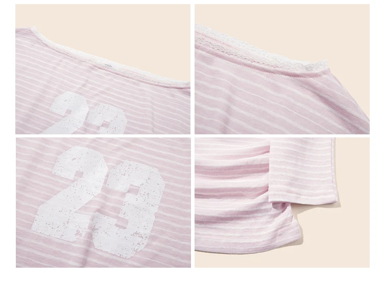 YESCCI Print Long Sleeve T Shirts Woman 2026 Autumn New Off Shoulder Lace Trim Women Top Loose Fit Casual Striped Tee S563210 82 S7d6a48722fde48af8ec79061c30b8d59B