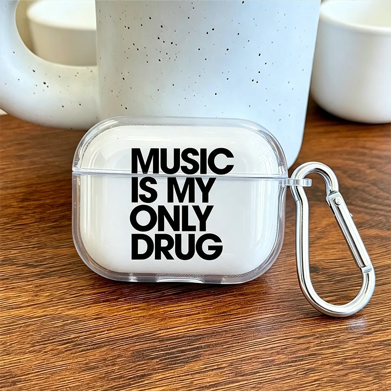 Music Is My Drug NO Music NO Life Earphone Cover Transparent Soft Earphone Protector Case for Airpods Pro 3 2 1 4 Friends Gifts
