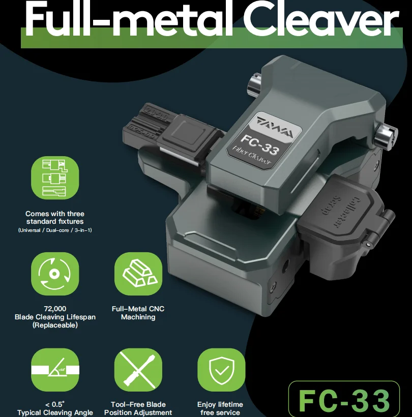 TAWAA FC-33 One-step Full-metal Cleaver Fiber Optic Cleaver Typical Cleaving Angle＜0.5° Blade 72000 Times