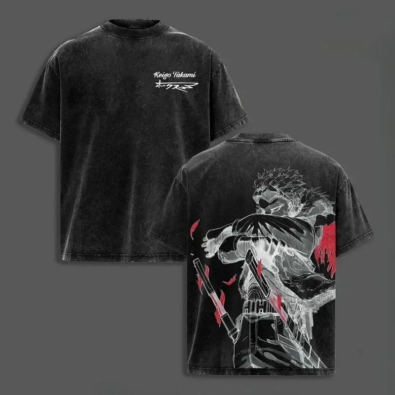 هوكس مانغا تي شيرت مطبوع بطلي الأكاديمية أنيمي خمر غسلها المتضخم تي شيرت الرجال النساء غسلها خمر فضفاض منتج ساخن #1