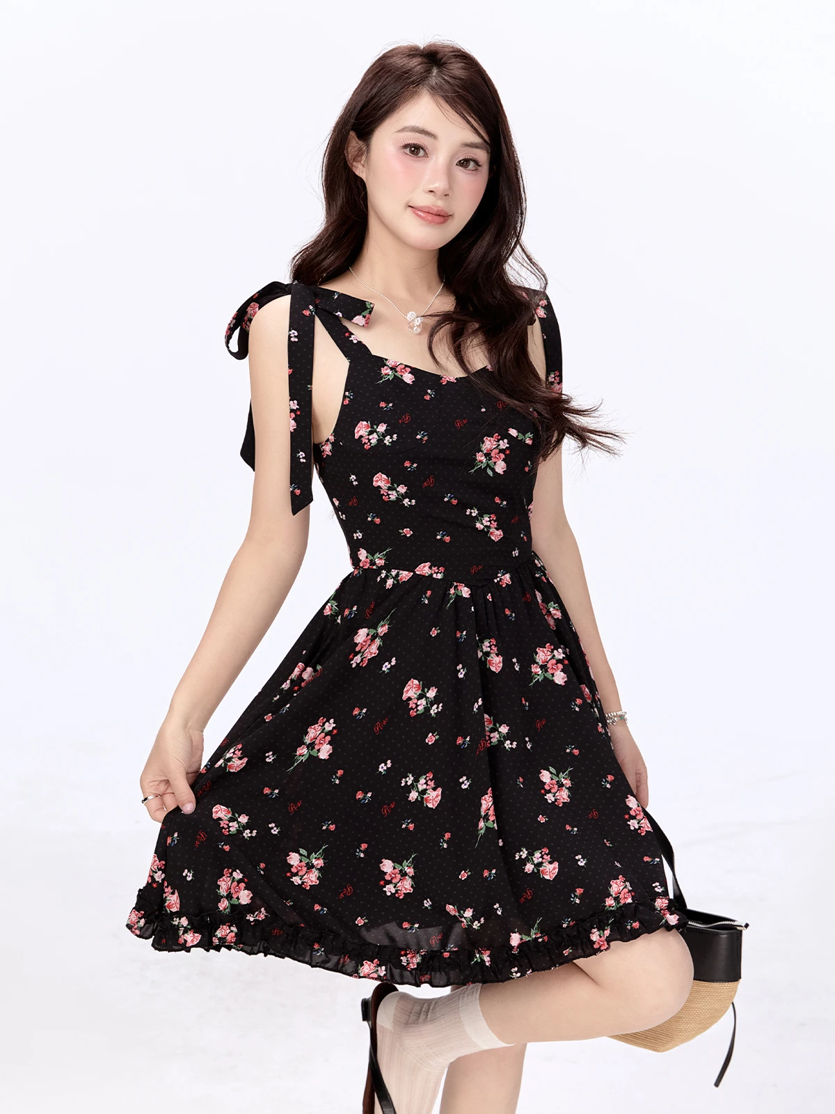 

Новое летнее женское платье Ele с цветочным принтом, без рукавов, приталенное, А-силуэт, для чаепития, с завышенной талией