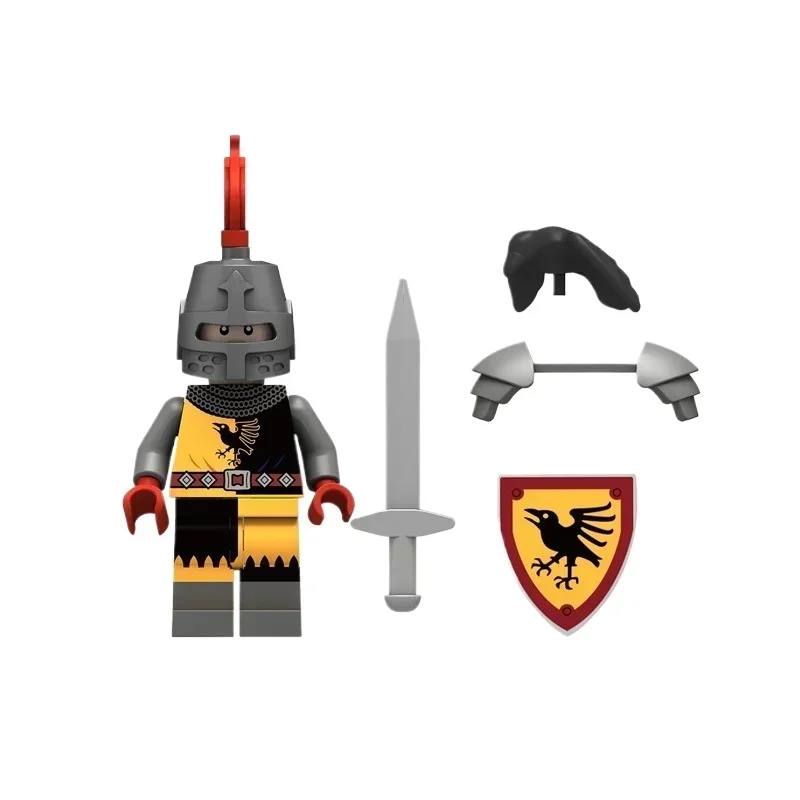 Mini-Kinderspielzeug, mittelalterliche Krähe, schwarzer Adler, roter Löwe, schwarzer Rittersoldat, Bausteinspielzeug – Detail 2