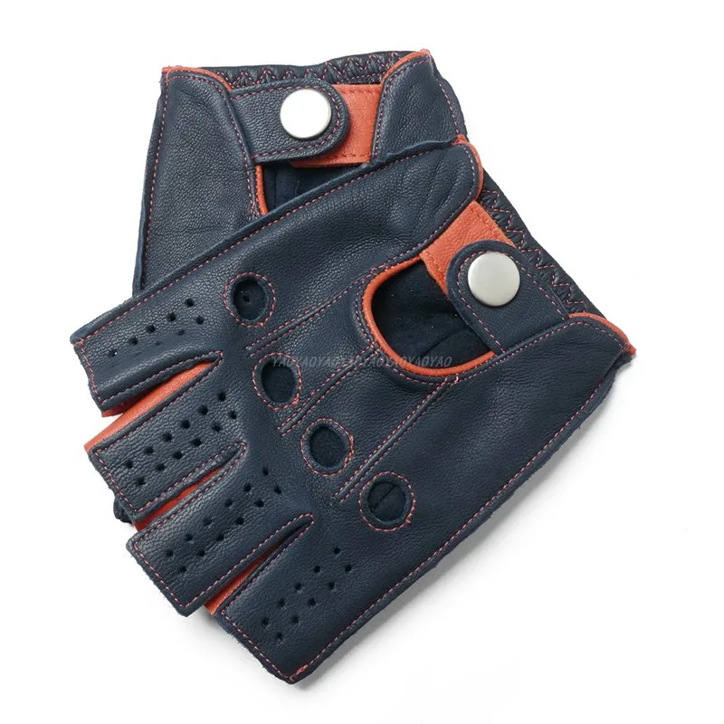 Motorcycle Gloves Men's Outdoor Leather Goatskin Half Finger Perforated Breathable Locomotive Retro Gloves