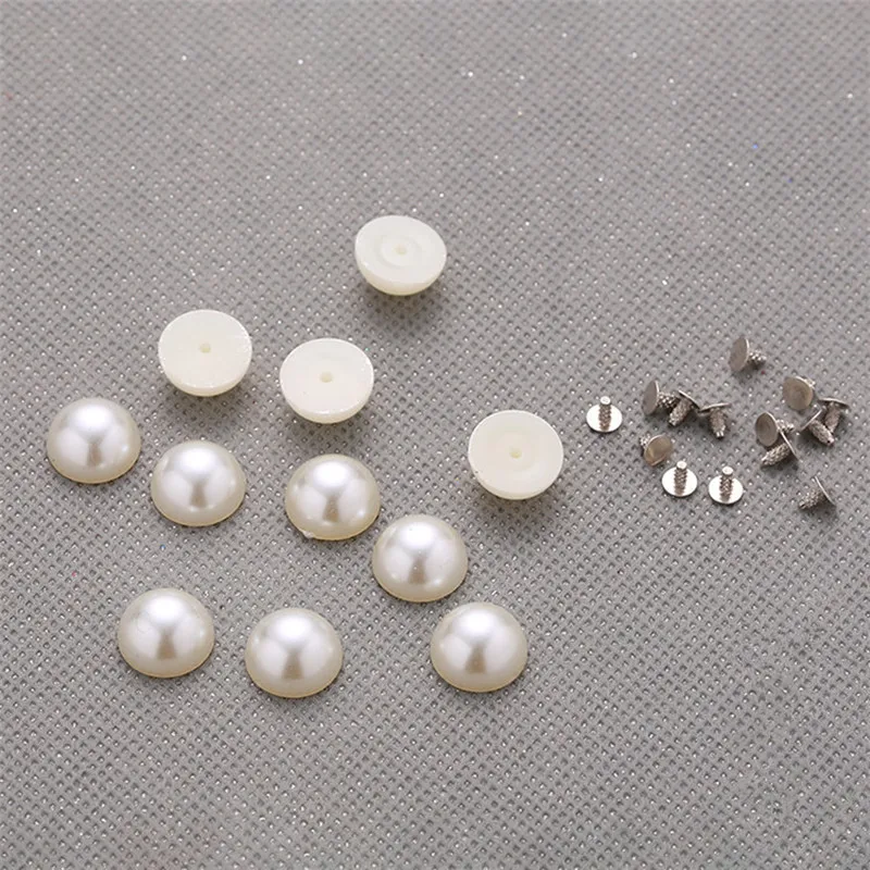 100 Sets Semicircle Imitation Pearl Rivets DIY Garment Leather Accessories Flat Back Spikes Wedding Decor Fixed Half Round Pearl