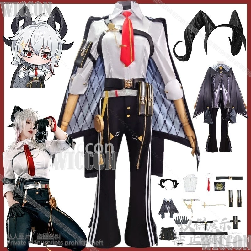 

Wuthering Waves Cosplay Zani Anime Clothes Sexy Mommy Uniform Coat Black Goth Strap Suit Devil's Horn Carnival Cos Customized