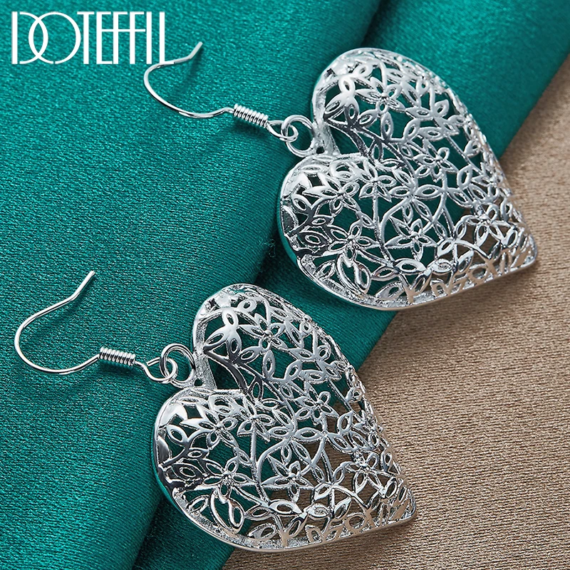 

DOTEFFIL 925 Sterling Silver Hollow Heart Flower Earrings For Women Best Gift Wedding Engagement Jewelry