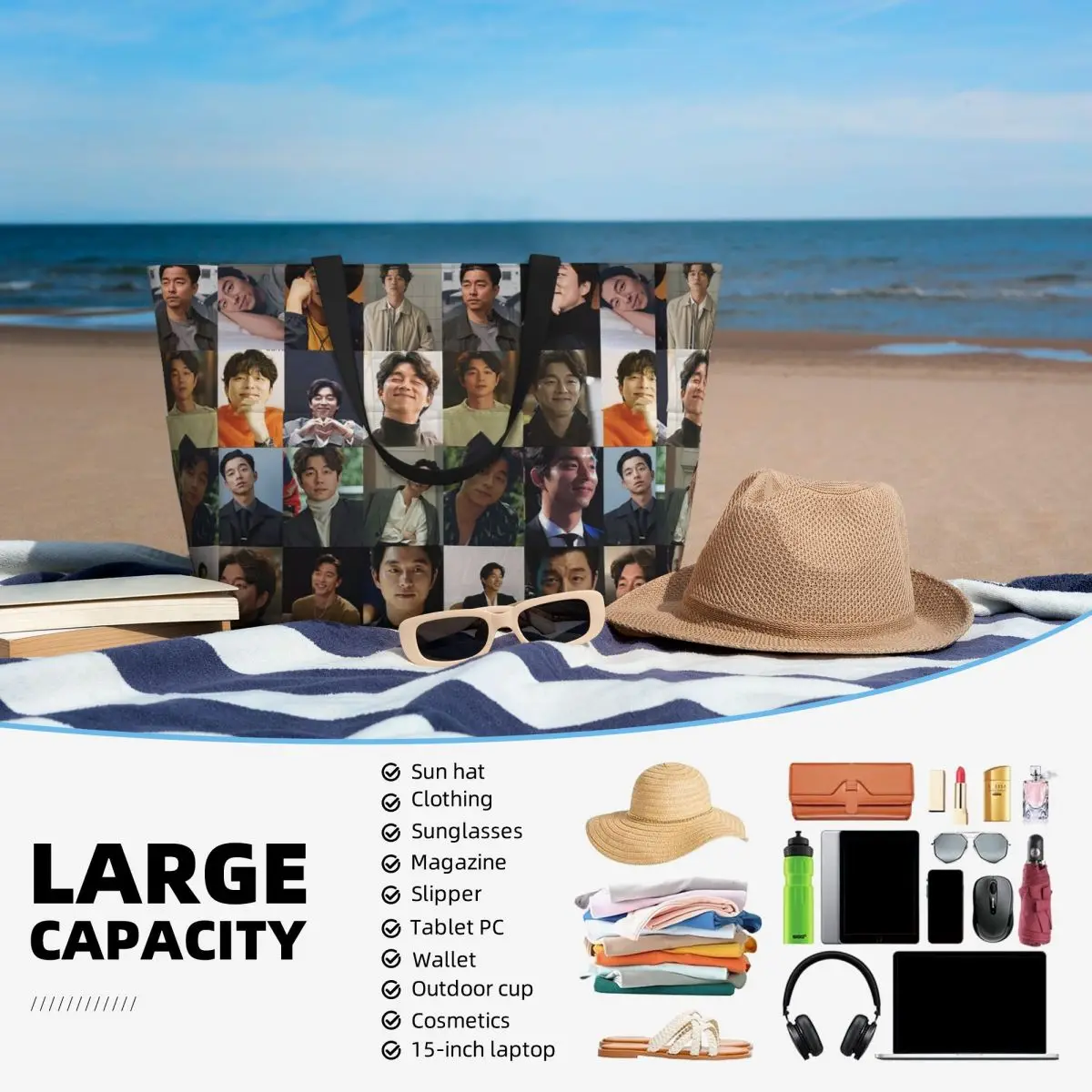 Gong Yoo 1 Tas Tote Pantai Tas Olahraga Gym Yoga Tas Jinjing Besar Tas Travel Wanita Tas Kebugaran