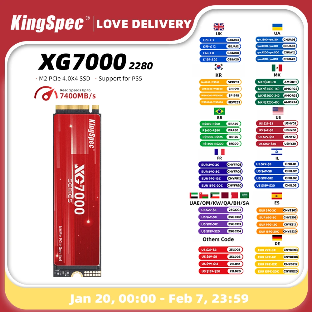 KingSpec SSD M2 NVMe 512g 1TB 2TB 4TB Ssd M.2 2280 PCIe 4.0 SD Nmve Gen4 Hard Disk Drives Internal NVMe Drive for PS5