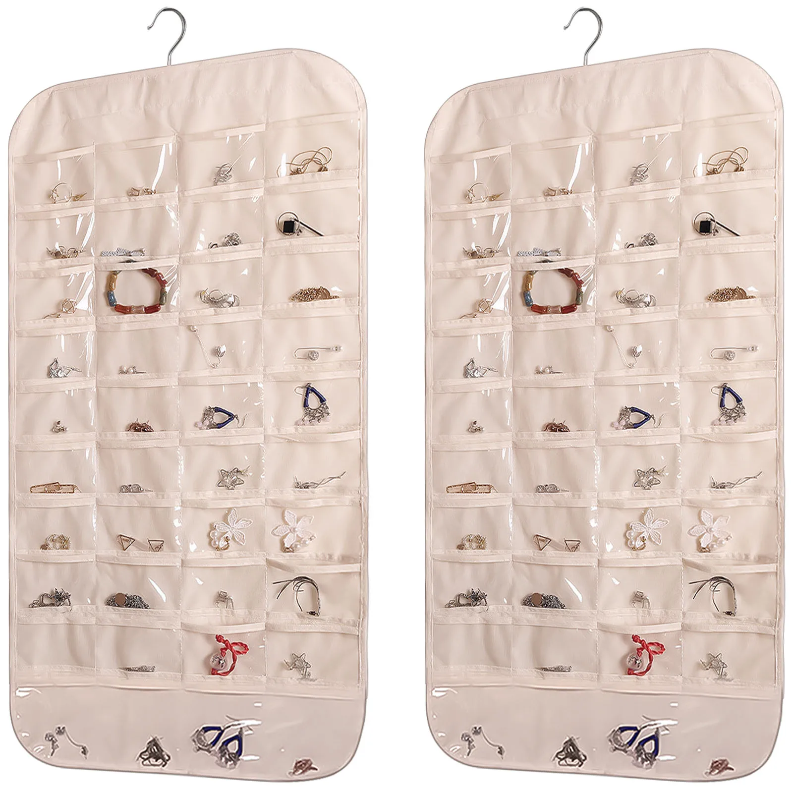 

2Pcs Large Pockets Double-sided Hanging Jewelry Display Storage Bag Portable Necklace Holder Foldable Ring Earring Bracelet Bag