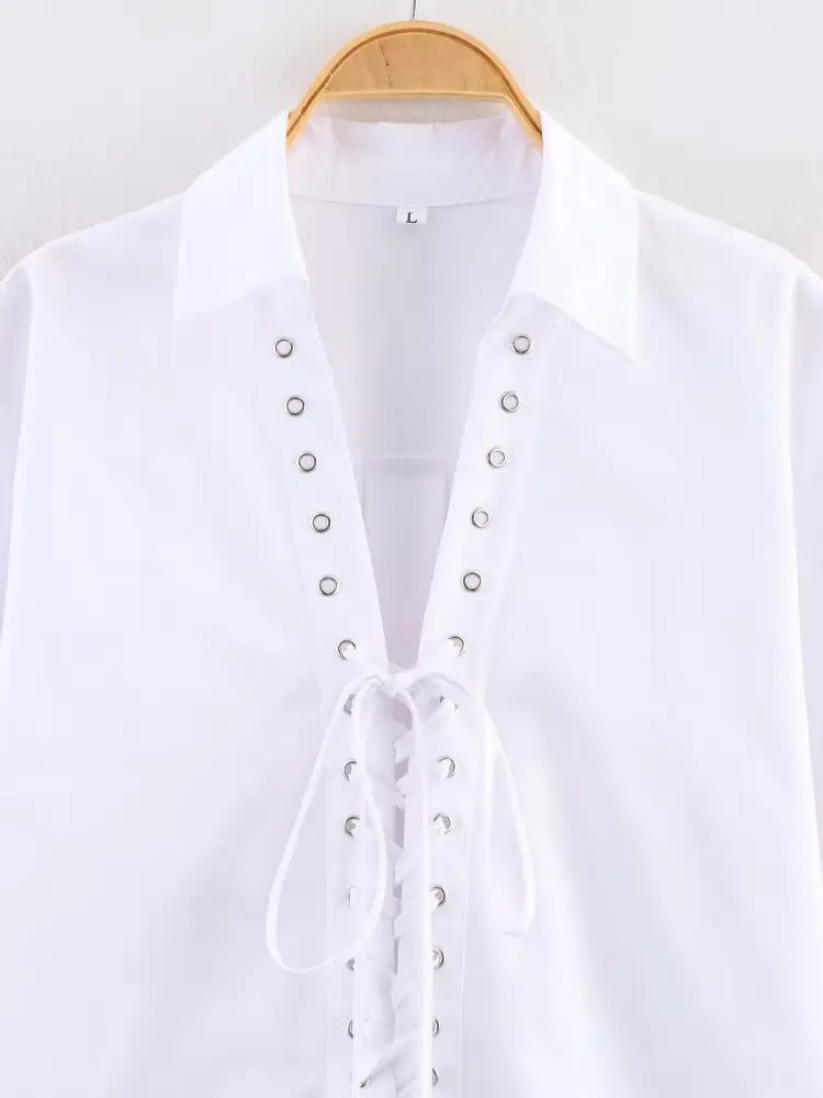 

JNLEAOG Spring New Women's Faion Pure Color Simple Dstring Long Sve irt V-ne Polyester Fiber Loose Fit Regular Th...