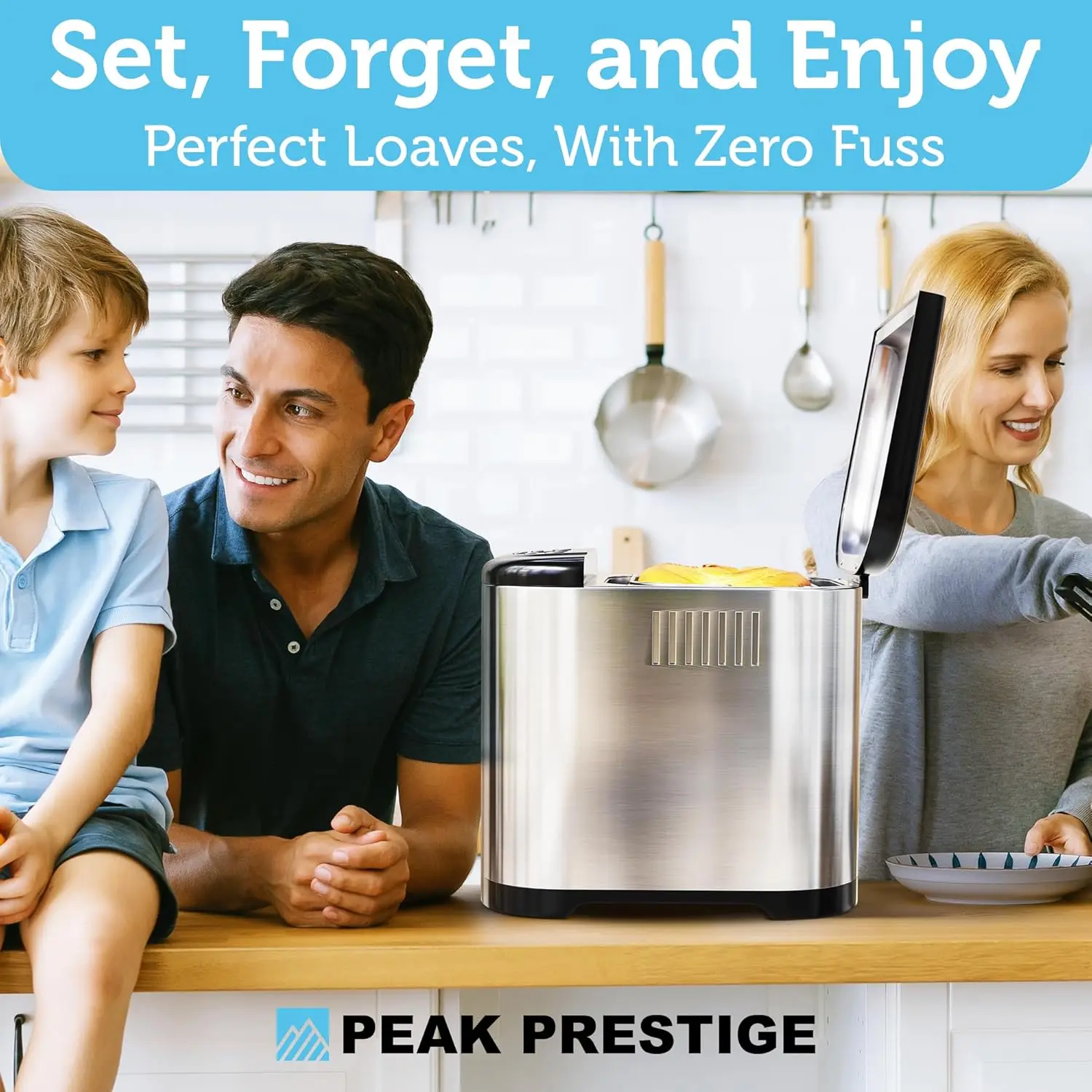 เครื่องทํา - โปรแกรมที่ปรับแต่งได้ 15 โปรแกรม, สีเปลือก 3 สีและก้อนสูงสุด 2 ปอนด์, เครื่องทําขนมปังอัตโนมัติสแตนเลสพร้อมแป้ง