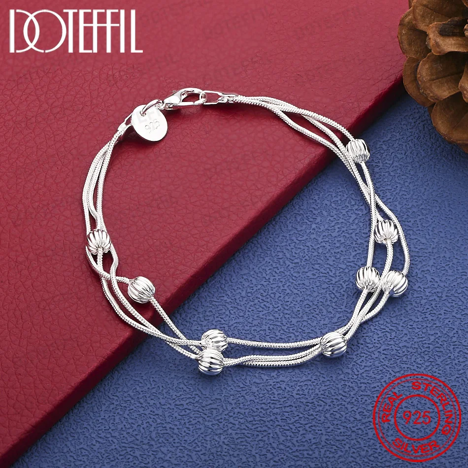 

DOTEFFIL 925 Sterling Silver Oval Beads Bracelet Snake Chain Brand Wedding Party Jewelry Accessory