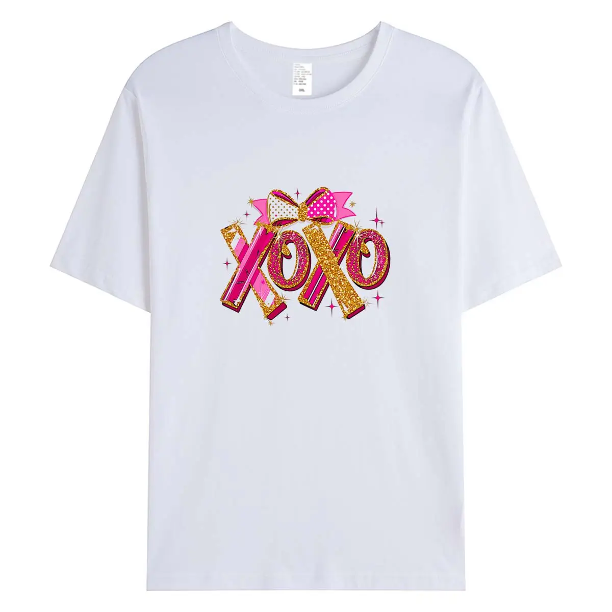 

XOXO Glitter Letter Print Women T-Shirt Pink Bow Graphic Short Sleeve Cotton Top Harajuku Female Clothes Valentine's Day Gift