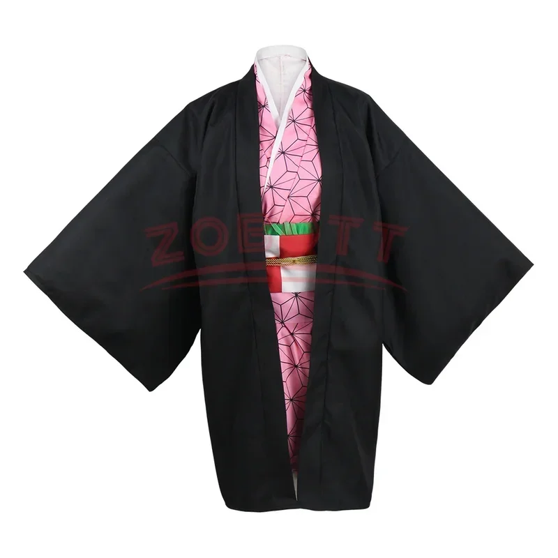 Anime Nezuko Costume Cosplay Kimono Kimetsu No Yaiba Costume Parrucca Donna Ragazza Kimono Uniforme Vestiti