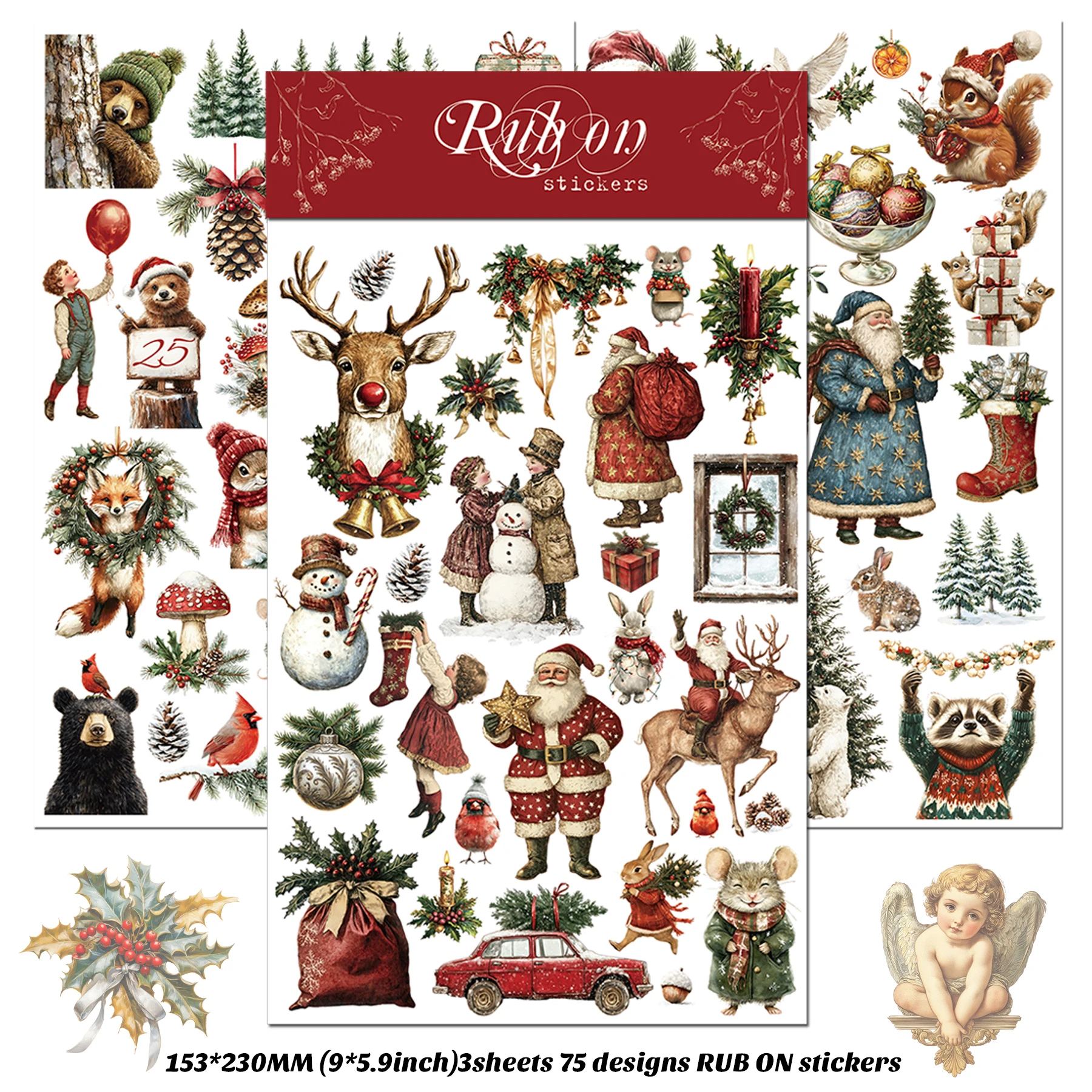 

Наклейки для журнала, материал для коллажа, ткань, переводная бумага, скретч-рождественское животное