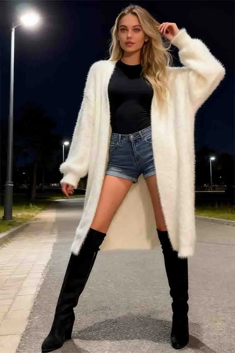 

Женские удлиненные кардиганы на осень в стиле фейрикор с меховой отделкой, тонированным узором «косичка», укороченные, пушистые, в стиле бохо, вязаные, эластичные, для офиса