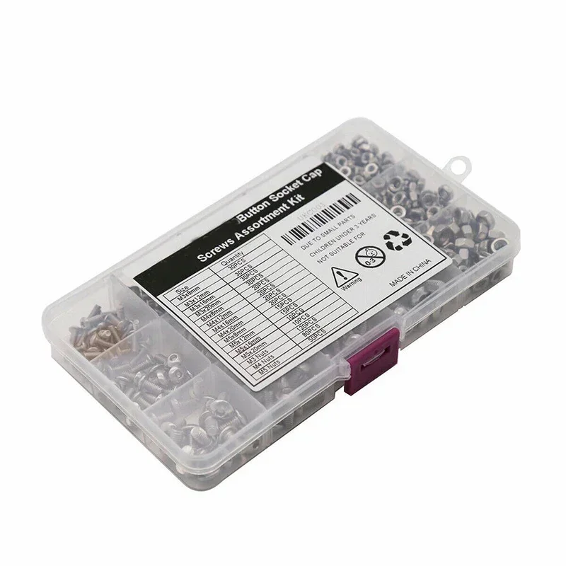 500pcs M3 M4 M5 Stainless Steel Hex Button Socket Head Cap Screw Nut Hexagon Metric Thread Machine Bolt Assortment Kit Set