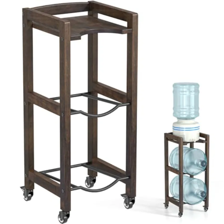 

3-Tier 5 Gallon Water Jug Holder with Top Shelf 4 Metal Wheels or Adjustable Feet Hard Water Dispenser Floor Stand en Organizer