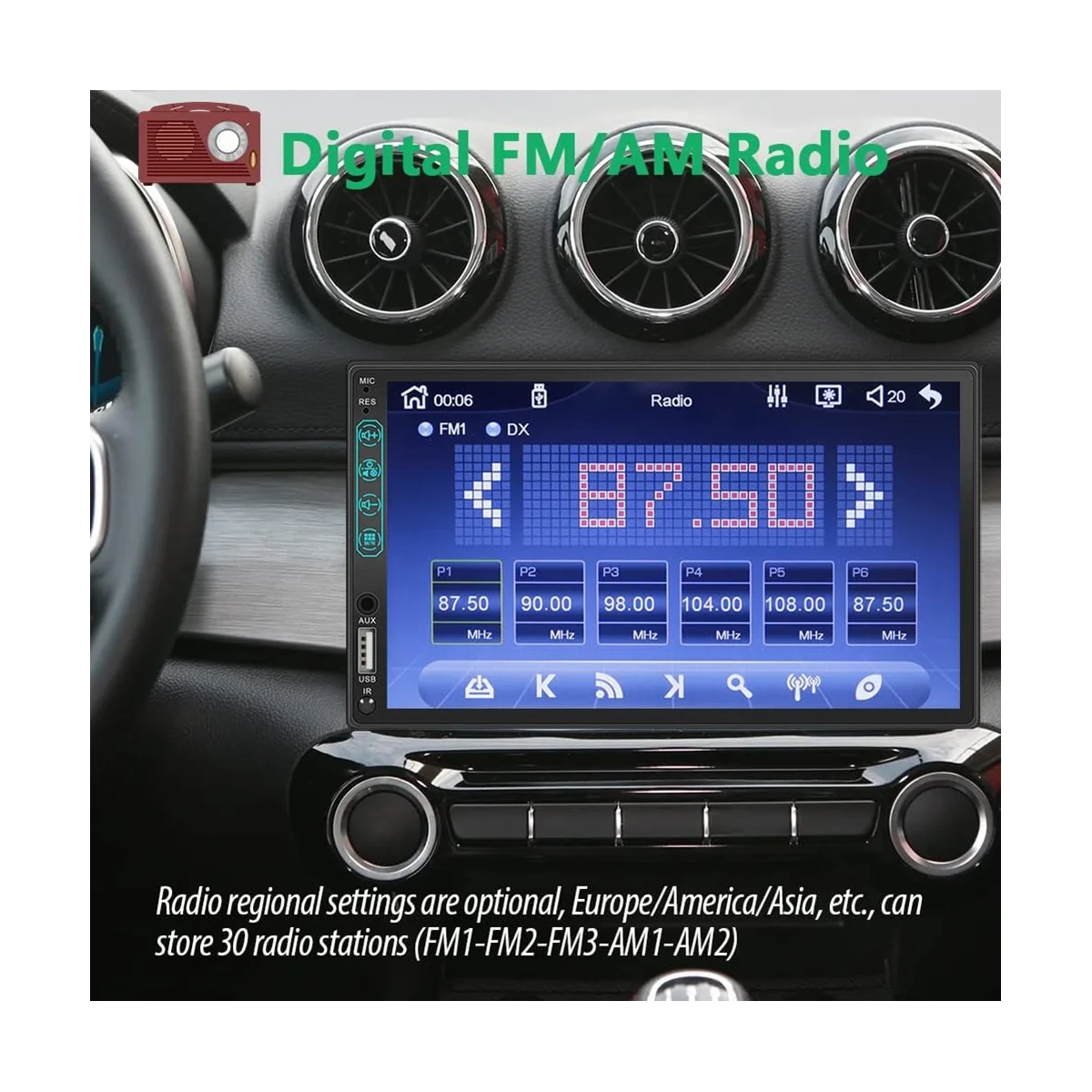 7 Inch Double Din Car Stereo HD Touchscreen,Carplay Android Auto,12LED Backup Camera,Mirror Link,USB/AUX,FM Car Radio