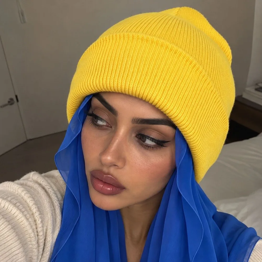 Fashion Solid Knit Beanie High Stretch Oversized Fit Pullover Cap Ribbed Knit Soft Winter Hat Daily Wear