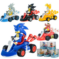 12cm Anime Sonic the Hedgehog Pull Back Car Sonic Tails & Eggman Action Kart Toys Figure PVC model Doll Kid Birthday Gifts