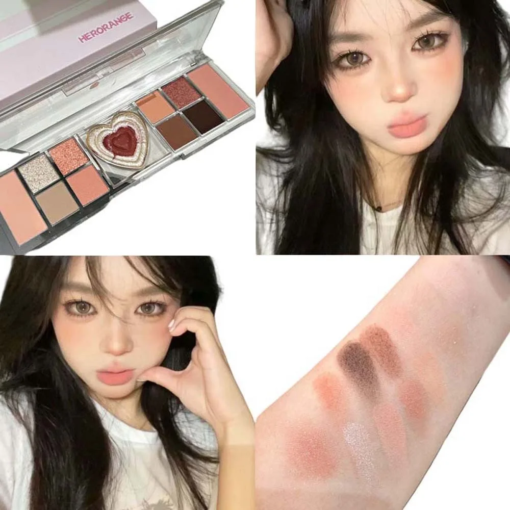 

Love Heart 12Colors Eyeshadow Palette Glitter Blusher Pearlescent Blusher Highlight Palette Makeup Tool Long Lasting