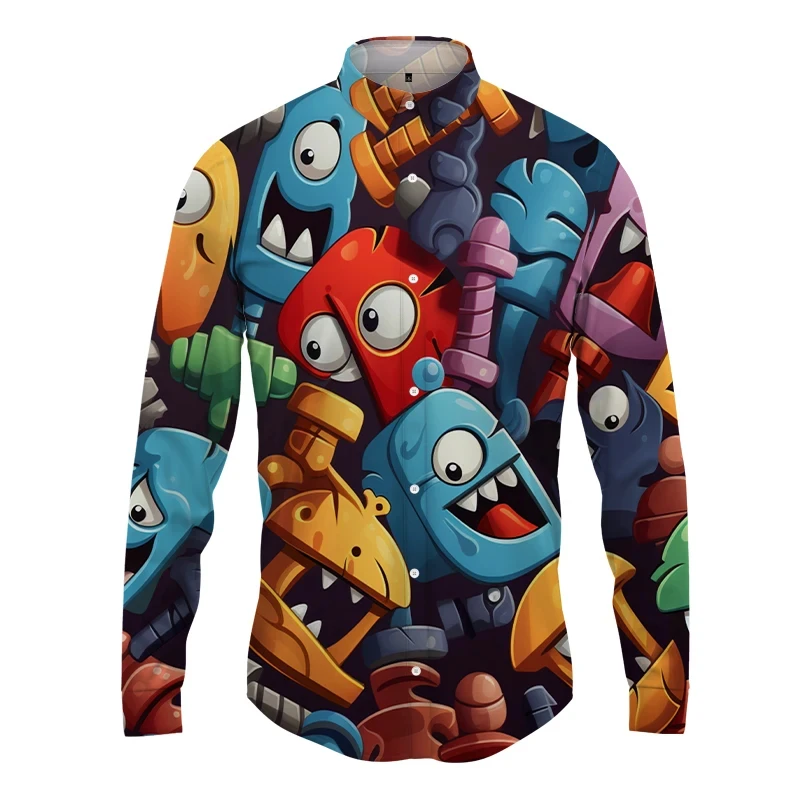 

New Fashionable Casual Style Long Sleeve Shirt Cartoon Screw Pattern 3D Printed Men's Shirt Loose Men's Clothing Top 2024