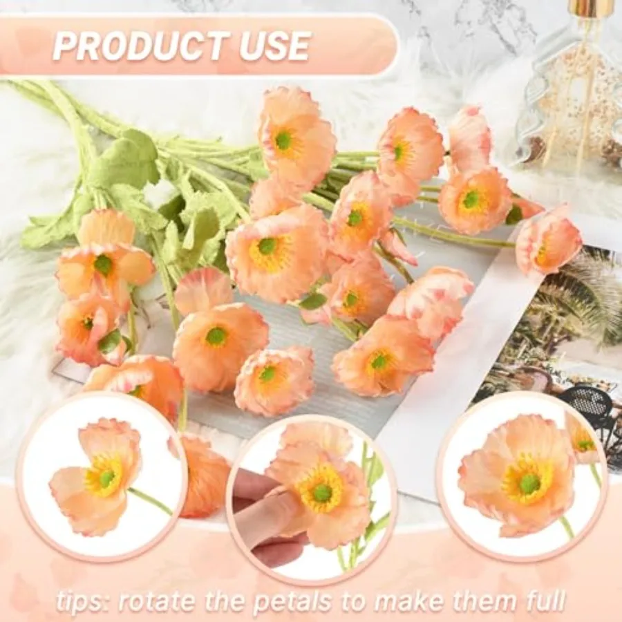 Fiori di papavero artificiali 6 pezzi per la decorazione del giardino domestico Bouquet Decorazione della stanza Fiori di seta sintetica