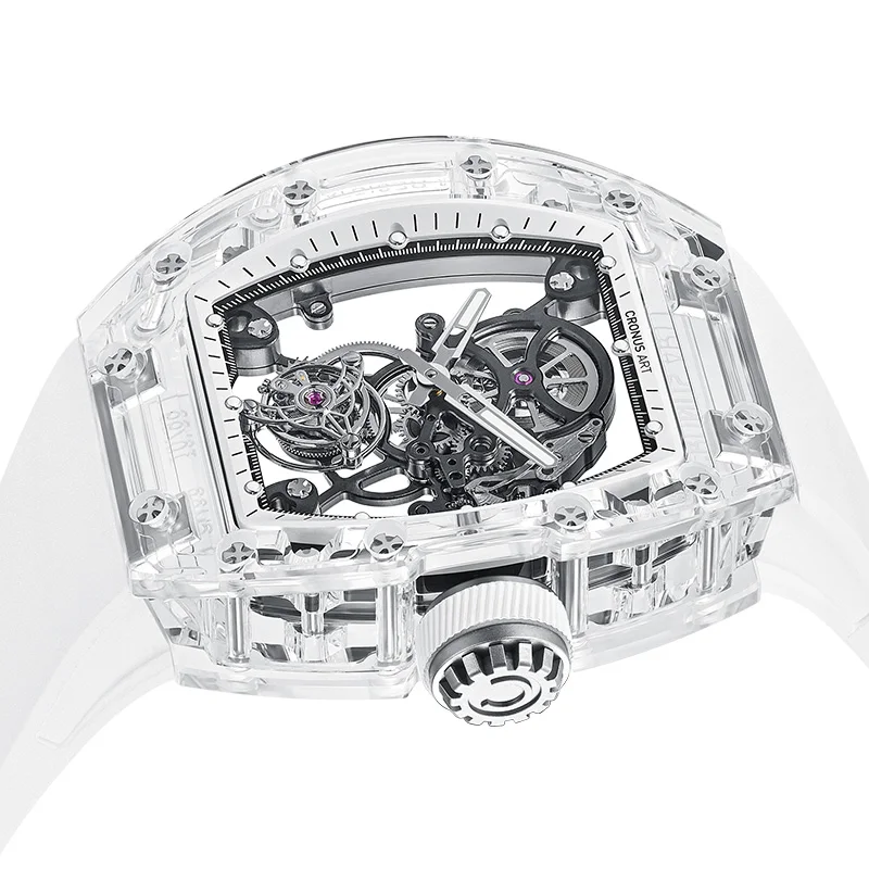 CRONUSART Orologio da uomo Tourbillon Orologio da polso meccanico automatico tonneau di lusso Cassa in zaffiro Luminoso cinturino in gomma fluorurata Scheletro