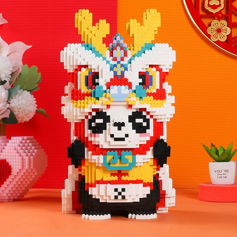 Blocs de construction Panda danse Lion Kawaii, 5188 pièces, bricolage créatif, figurine de dessin animé 3D, jouets, décoration de Table pour enfants, cadeau d'anniversaire