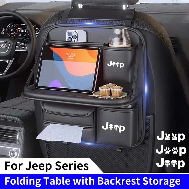 

Car Seat Back Organizer with Foldable Table Tray Seat Back Storage Bag For Jeep Renegade Compass Wrangler JK JL Grand Cherokee
