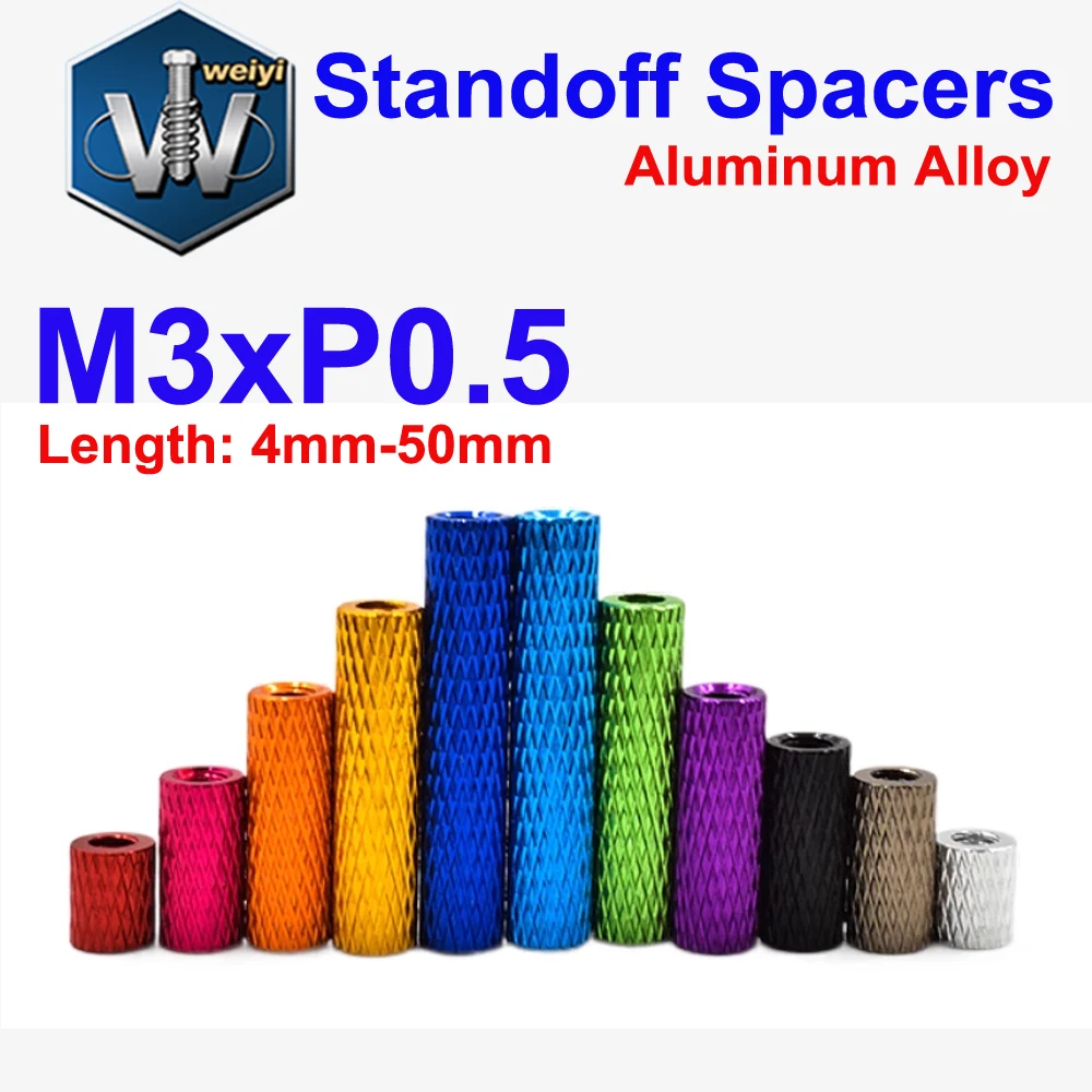 Weiyi 10pcs/lot M3 Colourful Knurled Aluminum Standoff Spacer Column Aluminum Rods M3x6/8/10/12/15/20/25/28/30/35/37/40/45/50
