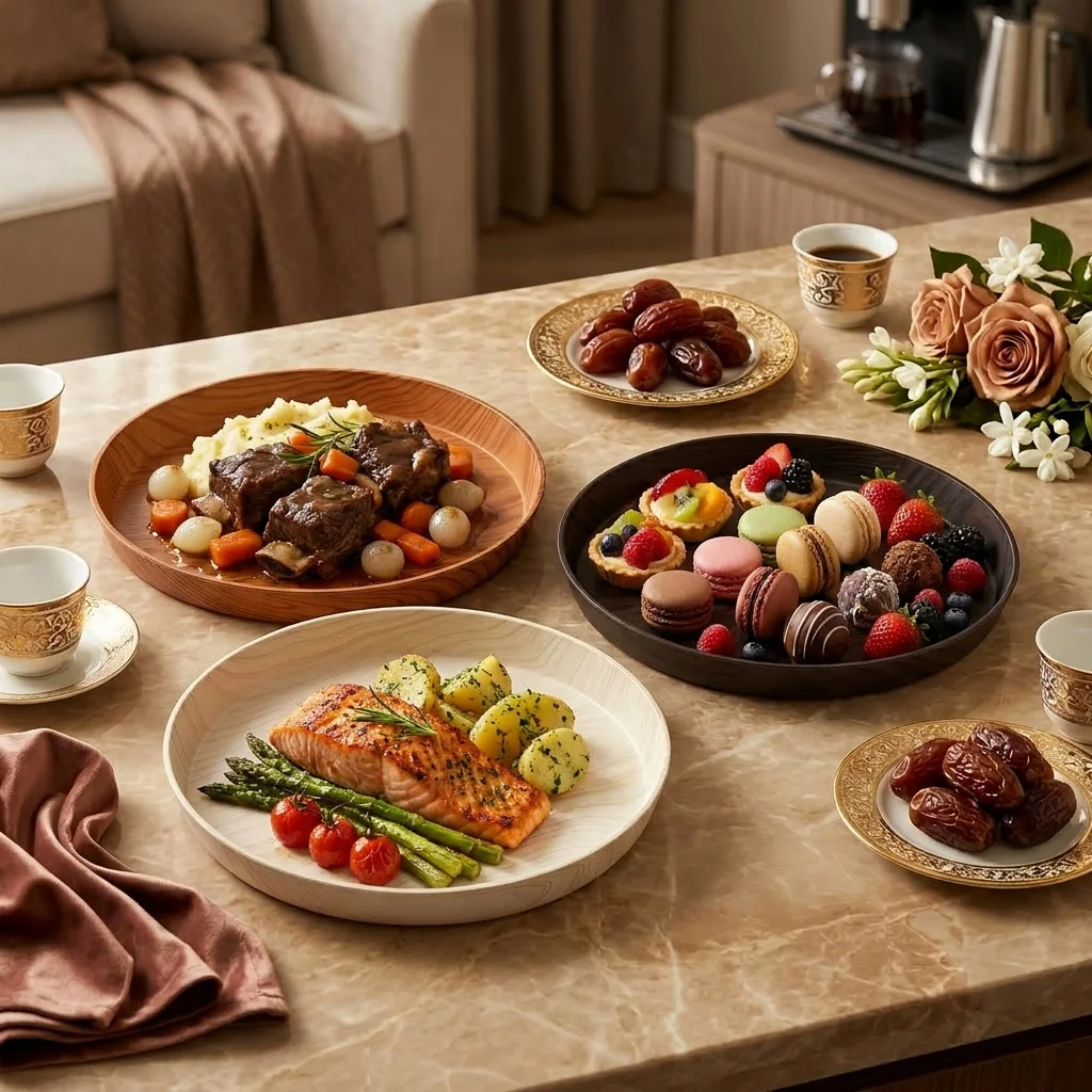 Wood Grain Salad Plates Reusable Plastic Dinnerware Stackable Dessert Fruit Serving Dishes Round Food Tray Kitchen Tableware
