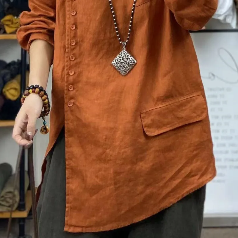 HKSH Camicia per le donne Autunno Nuovo colletto rovesciato Manica lunga monopetto Design asimmetrico Elegante Casual Ins Top HK10997