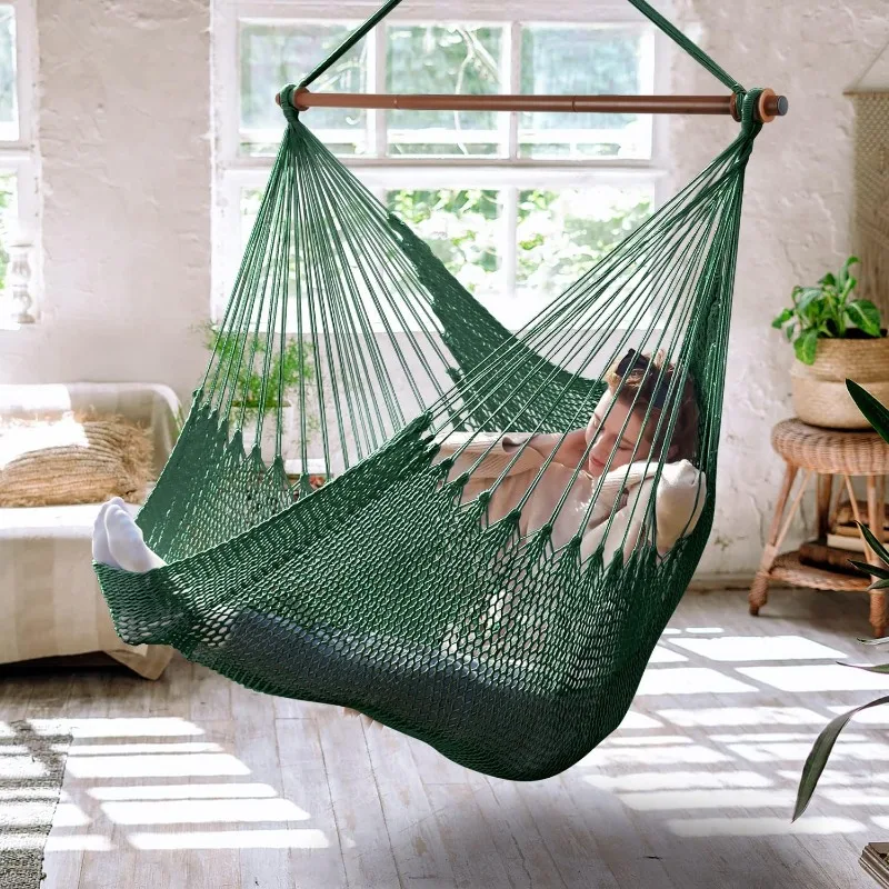 

Upgraded Caribbean Hammock Chair with Detachable Metal Bar, Large Hammock Swing Chair, XL Rope Hanging Chair