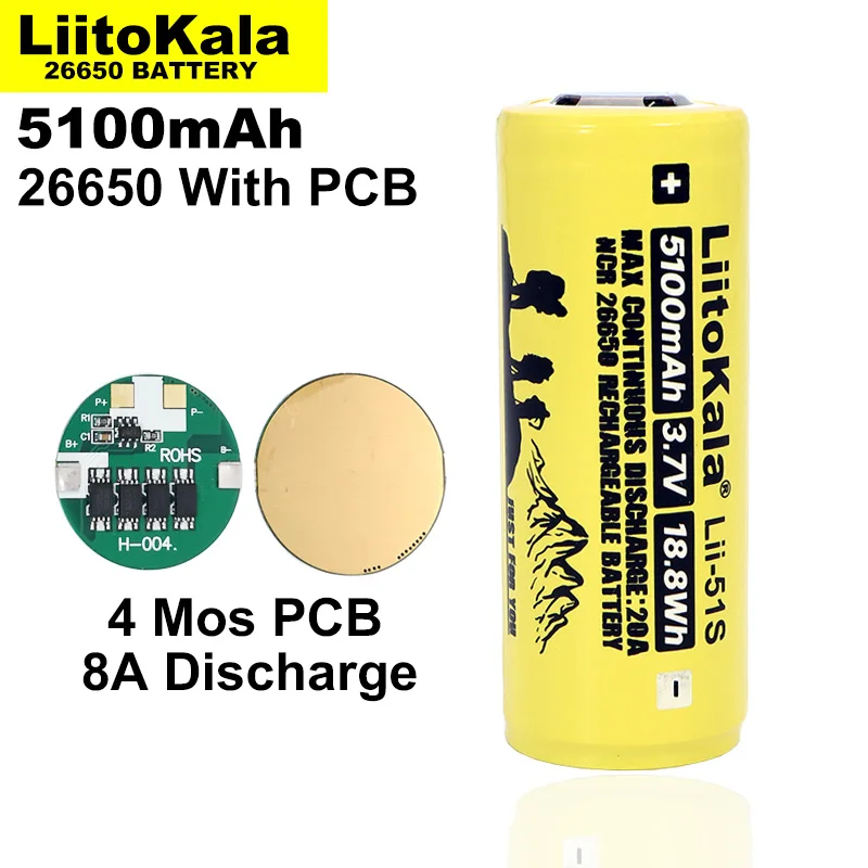 Liitokala Lii-51S 3.7V 18500 26650 18650 18350 AA AAA 1.2V NiMH Rechargeable Lithium Battery + BMS