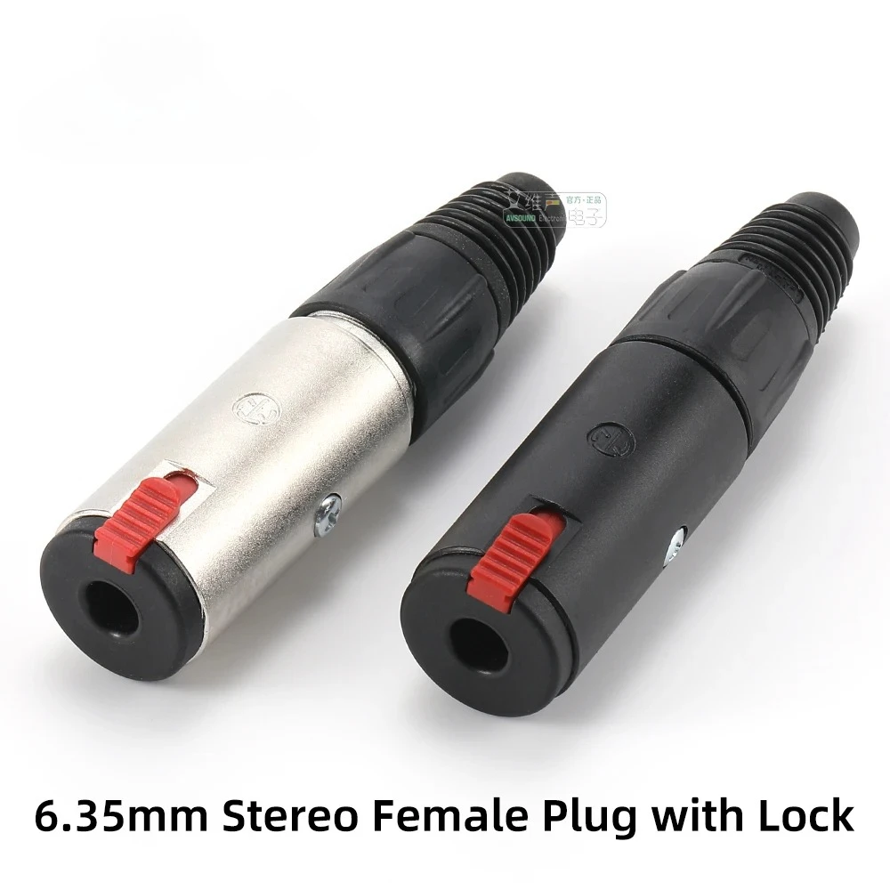 

3 Pole Phone Audio Female Cable Jack 6.35mm Mono Stereo Metal Plug with Lock 10A 3.5 - 8.0mm O.D for In-line Connections