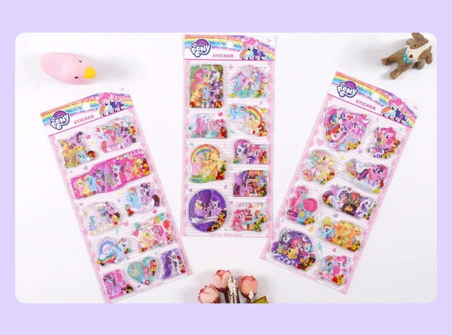 Cartoon Anime My Little Pony Watering stickers Cartoon 3D Adhesive stickers lovely Kindergarten rewards Gift Toys For kids