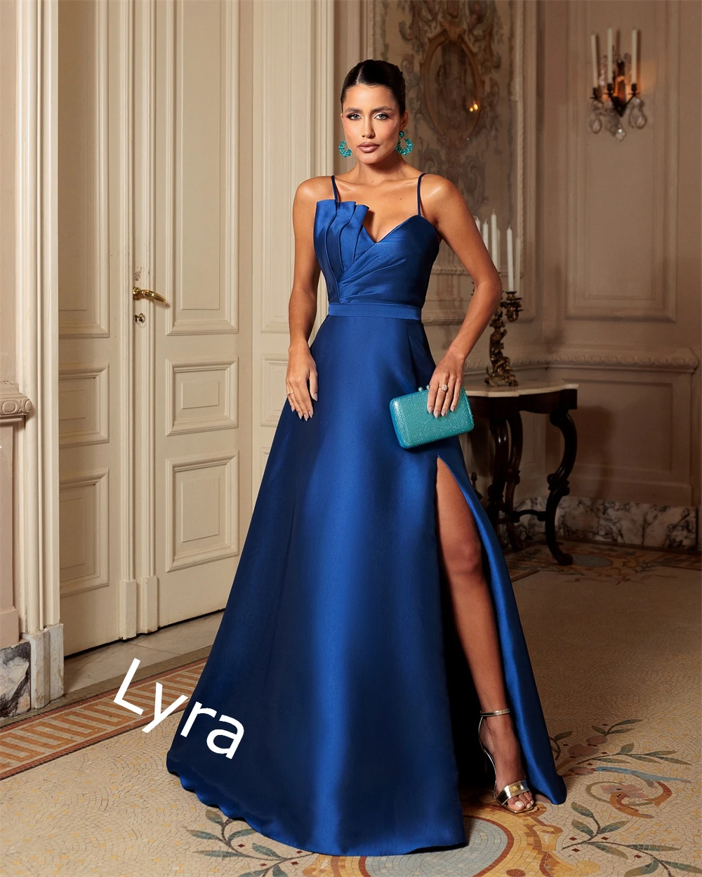 Customized Satin Evening Dress Sexy Style V-Neck Spaghetti Straps Side Slit Party Dresses A-Line High Quality Homecoming Gowns