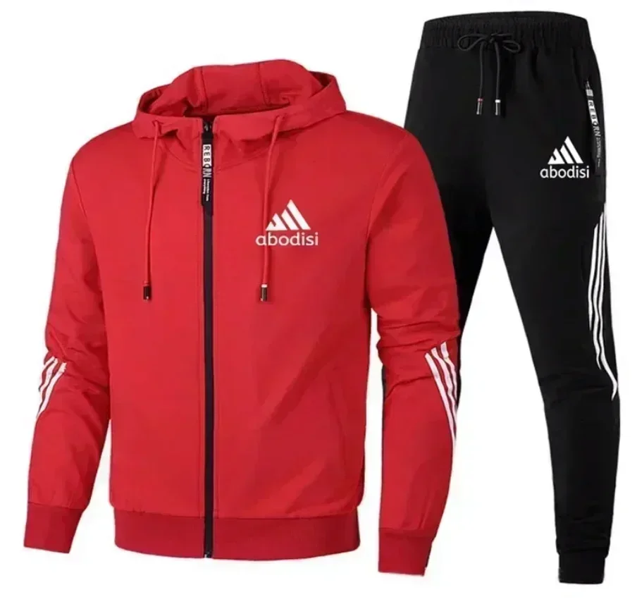 Roupa esportiva com capuz masculina com zíper, capuz e calça, moletom casual, esportes de corrida, terno fashion simplicity, primavera e outono, 2