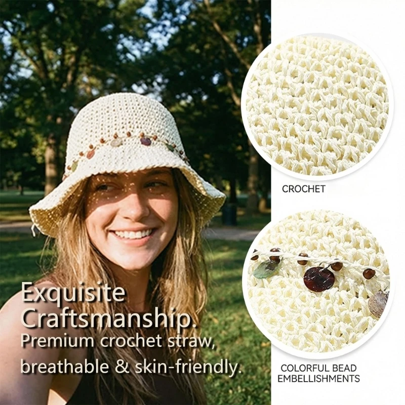 HX6F Light weight Womens Summer Sun Hat Handworks With Paper Straw Materials