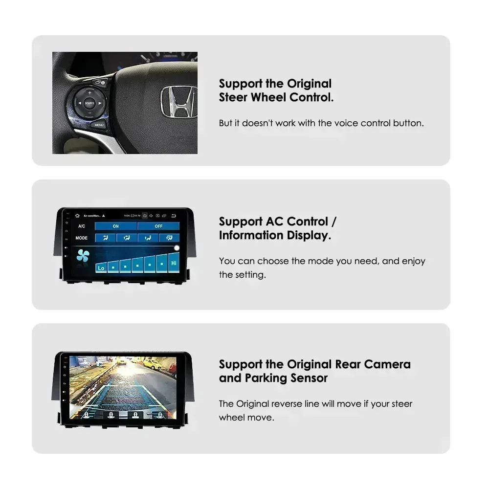 Hizpo Android 12 Car Multimedia DSP For Honda Civic 10th 2016-2021 Radio Video Navigation Stereo Head Unit QLED Screen Carplay