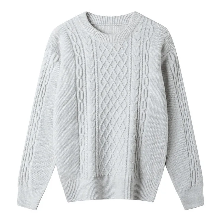 Autumn and Winter New Versatile Solid Color Knitted Sweater Round Neck Pullover Lazy Loose Women's Clothing